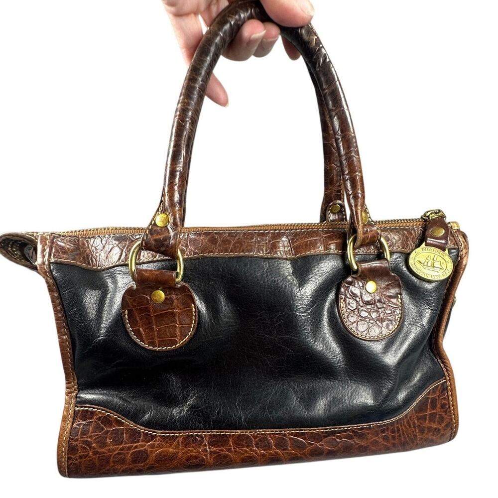Brahmin Satchel Handbag Brown Croc Embossed Leather Classic